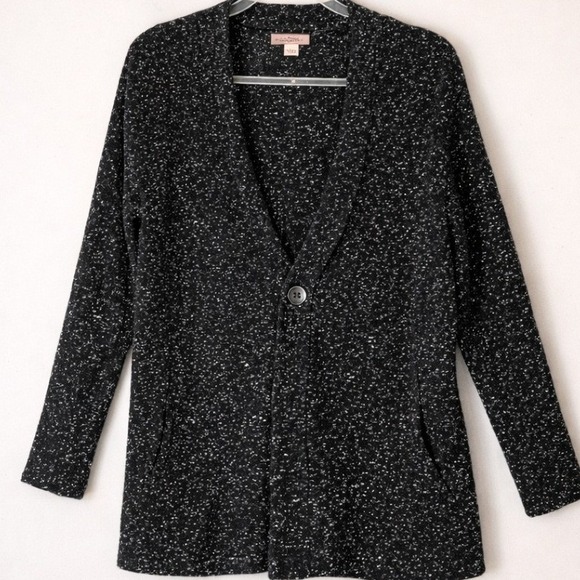 J. Jill Sweaters - J. Jill Petite M Black/White Speckled Single Button Cardigan Sweater Cozy Basics